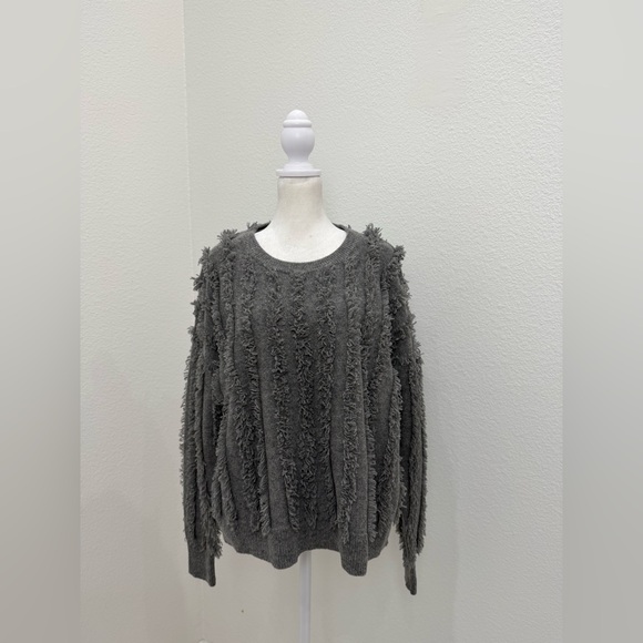 Madewell Fringe Pullover Sweater 100% Merino Wool Oversized Gray Women Sz M New - Picture 5 of 12